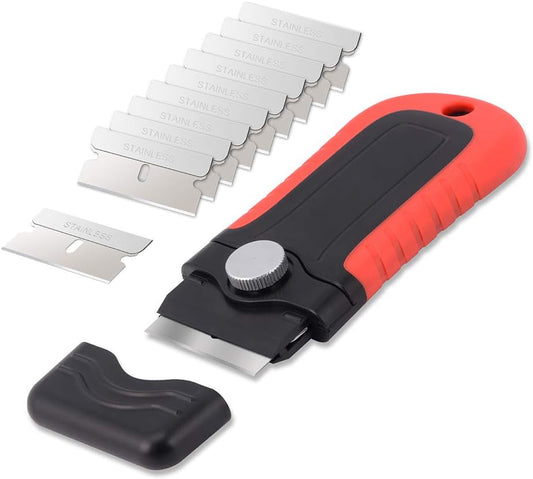 Gomake Razor Blade Scraper Tool with Blade Storage Container. Glass Cooktop Stove Scraper with 10PCS Stainless Steel Blades for Glass Clean.Paint.Old Label.Decal Sticker.Adhesive Remover