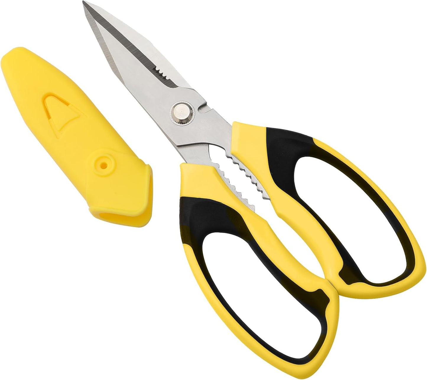 Utility Scissors Heavy Duty: sharp Scissors All Purpose heavy duty. Easy Cutting Carpet. Cardboard. Wires. Leather. Fabric(8'' Yellow)