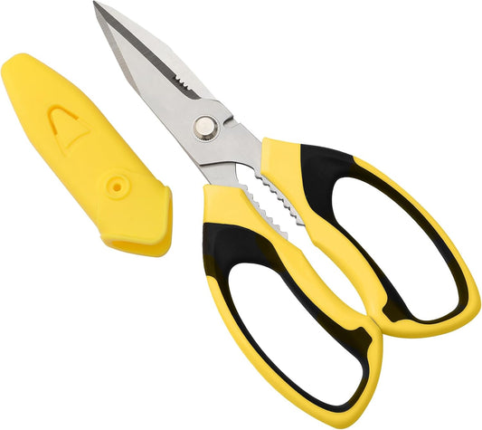 Utility Scissors Heavy Duty: sharp Scissors All Purpose heavy duty. Easy Cutting Carpet. Cardboard. Wires. Leather. Fabric(8'' Yellow)