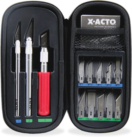 X-ACTO Compression Basic Knife Set 3 Knives 13 Blades Soft Carry Case 17 Count