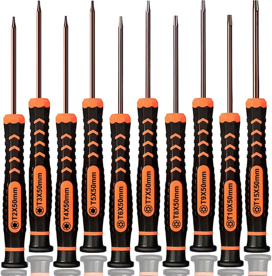 Torx Screwdriver Set of T2-T15. TECKMAN 10-Piece Magnetic Small Torx Security Screwdrivers with T2 T3 T4 T5 T6 T7 T8 T9 T10 T15 Star Screwdriver Tool Kit for Xbox.PS3.PS4.Knife.Computer & Other Device