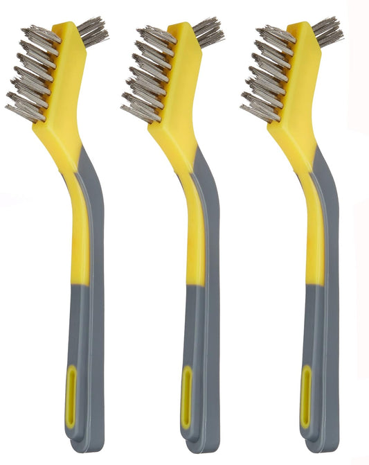 Amazon Basics Stainless Steel Mini Brushes. Soft Grip. 3-Pack. Grey/Yellow