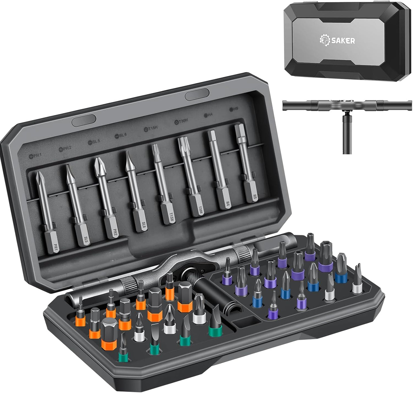 Saker 42 in 1 Magnetic Screwdriver Set. Multi Bit Free Combination Ratchet Screwdriver Set Portable Repair Tool Kit for Gifts. Furniture. Computer. Bicycle and DIY Grey