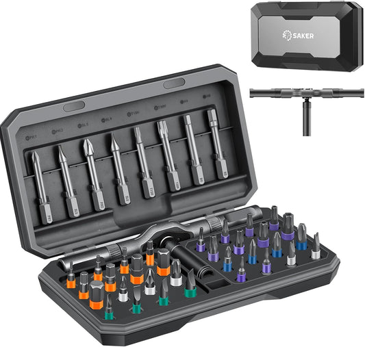 Saker 42 in 1 Magnetic Screwdriver Set. Multi Bit Free Combination Ratchet Screwdriver Set Portable Repair Tool Kit for Gifts. Furniture. Computer. Bicycle and DIY Grey
