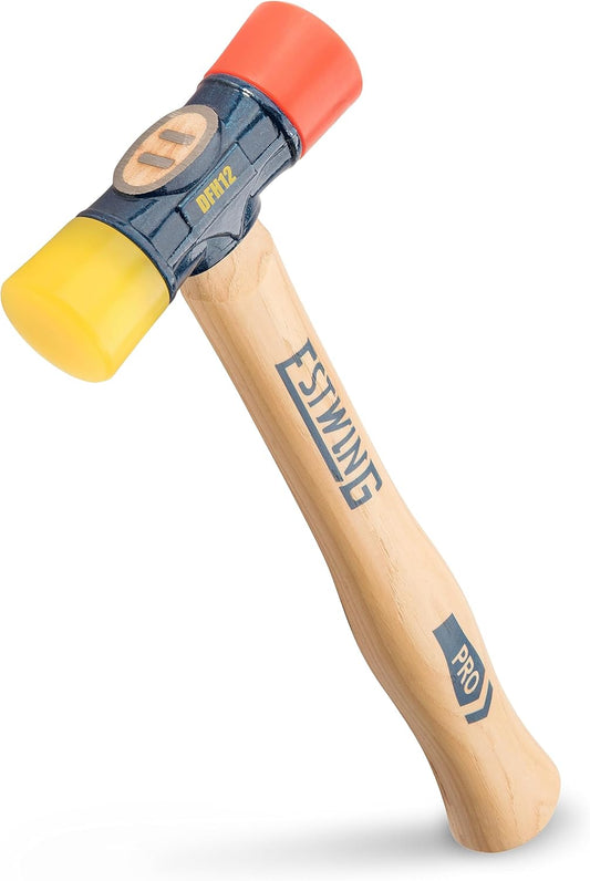 ESTWING Rubber Mallet - 12 oz Double-Face Hammer with Soft/Hard Tips & Hickory Wood Handle - DFH12