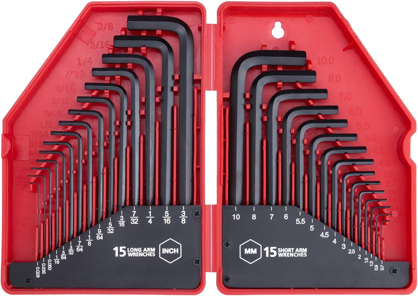 EFFICERE 30-Piece Premium Hex Key Allen Wrench Set. SAE and Metric Assortment. L Shape. Chrome Vanadium Steel. Precise and Chamfered Tips | SAE 0.028-3/8 inch. Metric 0.7-10 mm | In Storage Case