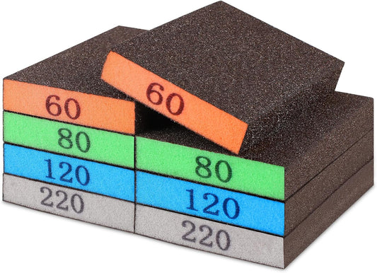 Romeda 8-Pack Sandpaper Block. Four Grits Per Pack 60/80/120/220. Washable and Reusable Handmade Sanding Sponge. Drywall Sandpaper Blocks for Wooden Drywall Sheetrock and Metal Glazing
